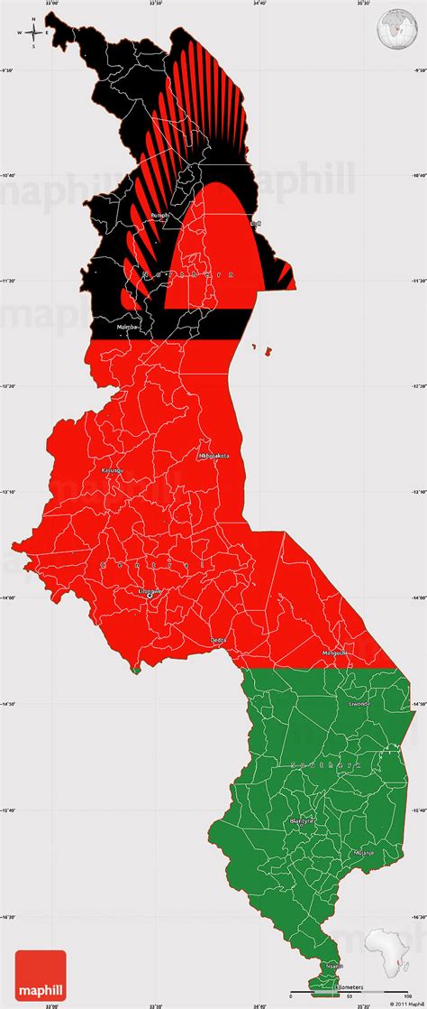 Flag Simple Map of Malawi