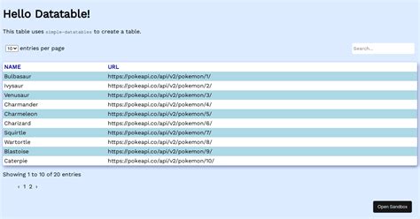 simple-datatables-sample - Codesandbox