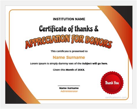 Certificate Of Appreciation For Donation Template