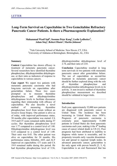 (PDF) Long-Term Survival on Capecitabine in Two Gemcitabine Refractory ...