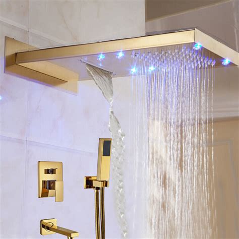 CrÃ©teil LED Colors Waterfall Rain Gold Tone Finish Shower Set 3 Ways ...