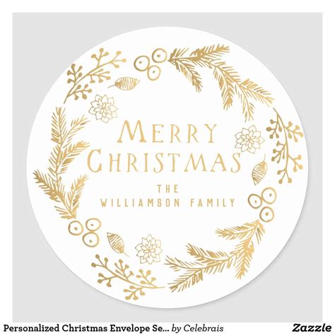 Personalized Christmas Envelope Seal, White & Gold Classic Round ...