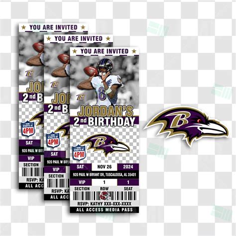 Baltimore Ravens Ticket Style Sports Party Invitations – Sports Invites