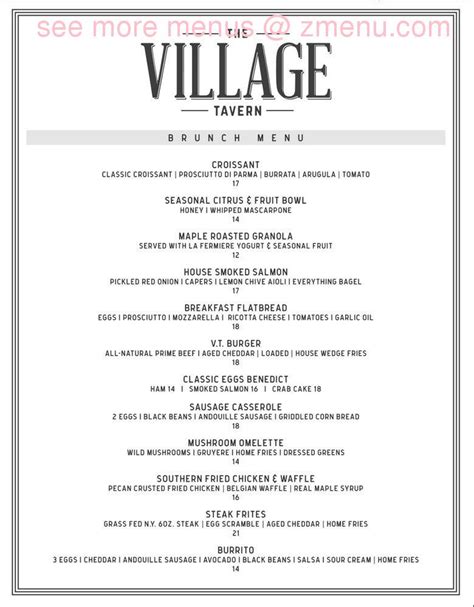 Online Menu of The Village Tavern Restaurant, Ridgefield, Connecticut, 06877 - Zmenu