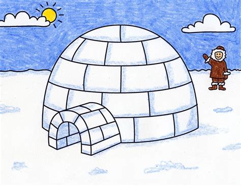 Easy How to Draw an Igloo Tutorial and Igloo Coloring Page