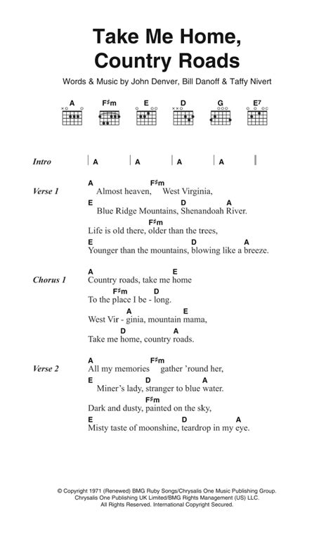 Take Me Home, Country Roads by John Denver - Guitar Chords/Lyrics - Guitar Instructor