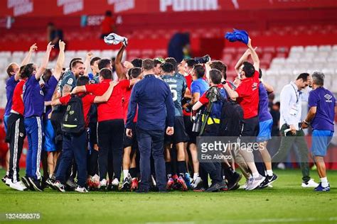 Rayo Vallecano players and staff celebrates the promotion to the ...