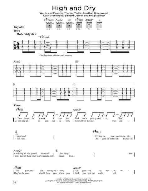 High And Dry by Radiohead - Guitar Lead Sheet - Guitar Instructor