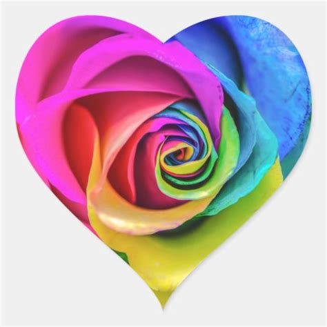 Beautiful Rainbow Rose Flower Heart Sticker | Zazzle.com