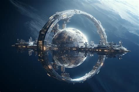 Premium AI Image | A futuristic space station orbiting a distant plan ...