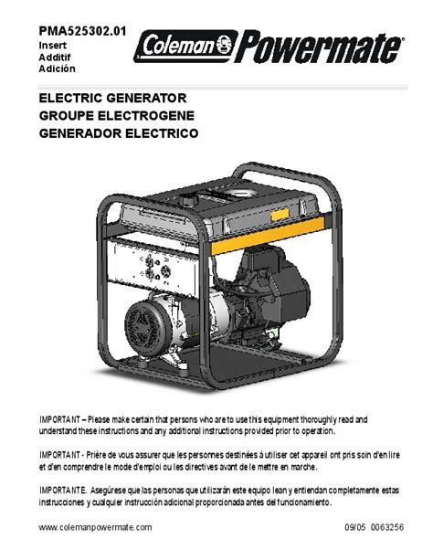 Coleman Powermate PMA525302 Generator Owners Manual