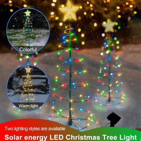 CHRISTMAS TREE LIGHTS Solar 70 LED Lighted Tree Spiral Outdoor Garden Xmas Decor $15.50 - PicClick