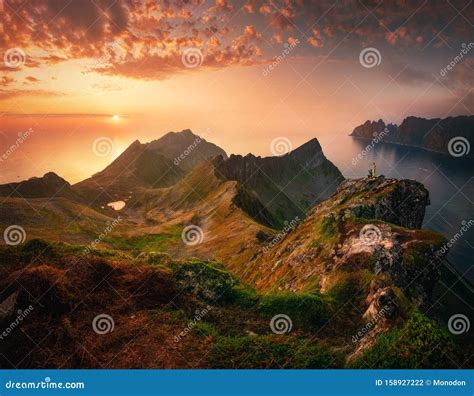 Sunset in Senja Island, Norway Stock Photo - Image of rocky, peaks ...