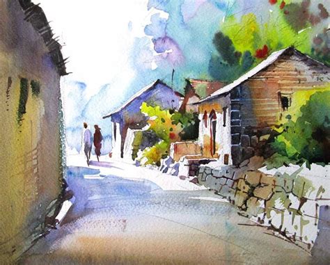 A road to... | Watercolor landscape paintings, Landscape art painting ...