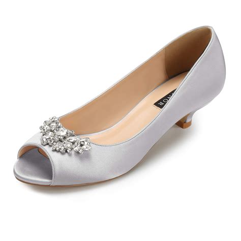 ERIJUNOR Women Comfort Low Kitten Heels Rhinestones Peep Toe Wedding ...