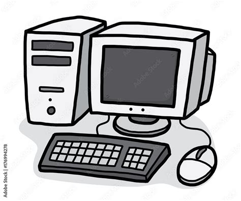 desktop computer / cartoon vector and illustration, hand drawn style, isolated on white ...