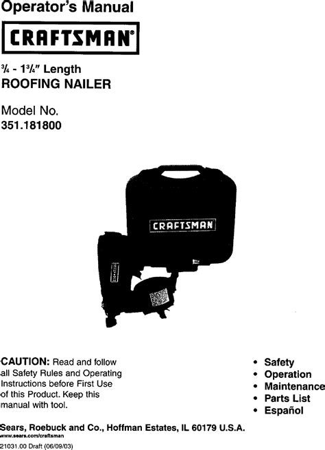 Craftsman 351181800 User Manual NAILER Manuals And Guides L0312265