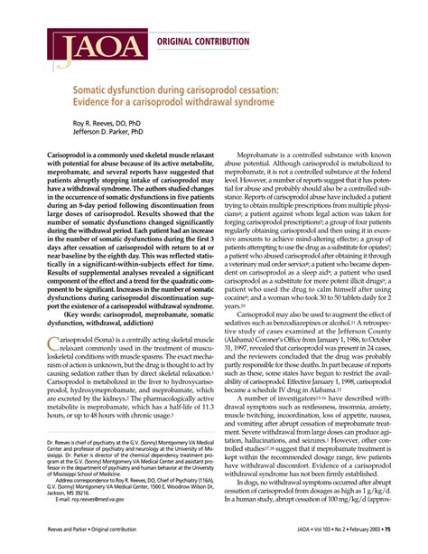 (PDF) Somatic dysfunction during carisoprodol cessation: Evidence for a ...