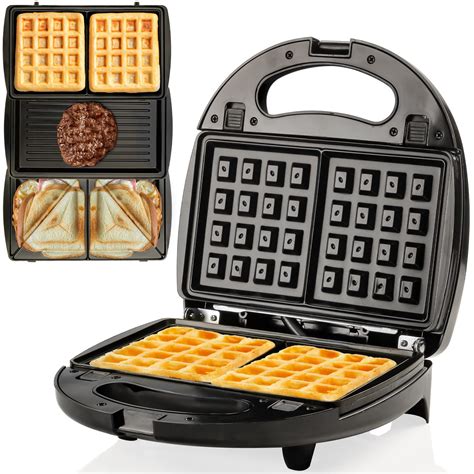 Ovente Electric Indoor Sandwich Grill and Waffle Maker Set with 3 ...