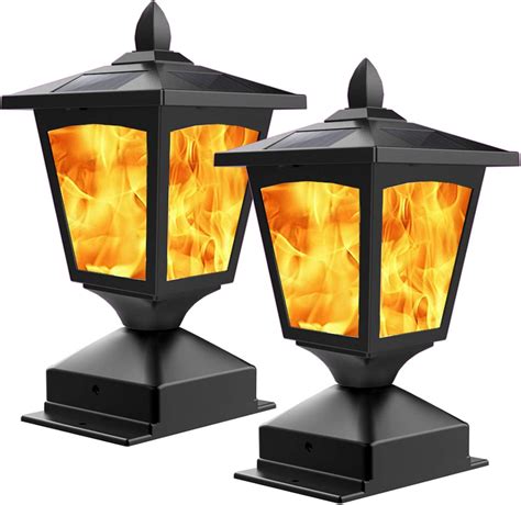 Solar Post Flame Light, Outdoor Deck Fence Post Cap Top LED Light wih ...