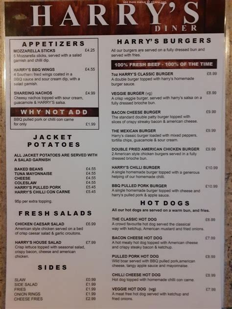 Menu at Harry's Diner restaurant, Filey