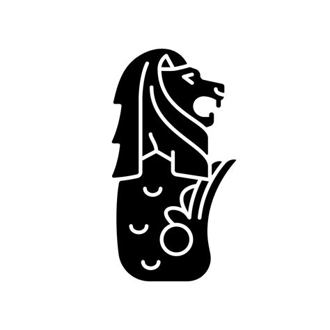 Merlion statue black glyph icon. Half fish and half lion mythical creature. Popular attraction ...