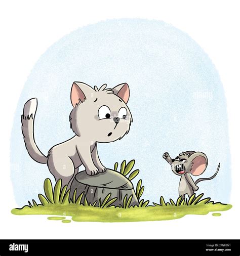 Cat And Mouse Playing Together Clipart