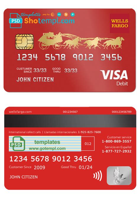 USA Wells Fargo bank visa debit card template in PSD format, fully editable