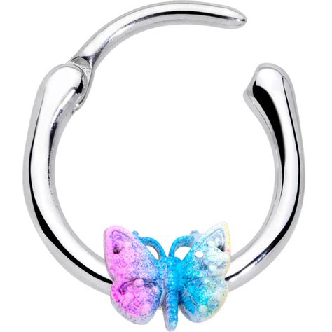 16 Gauge 3/8 Baroque Rainbow Butterfly Cartilage Clicker – BodyCandy