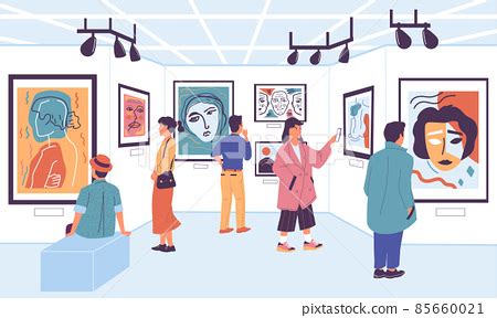 Art gallery. Cartoon people at museum... - Stock Illustration [85660021] - PIXTA