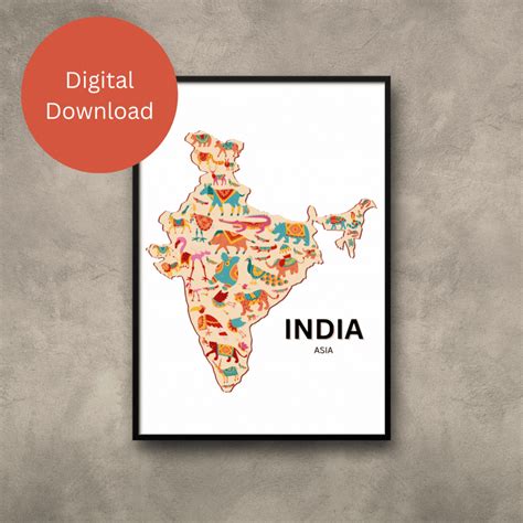 Map of India India Map Digital India Map India Wall Art Download Map of India Poster Map of ...