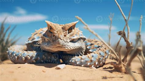 Photo of a Desert Horned Viper in a Desert with blue sky. Generative AI ...