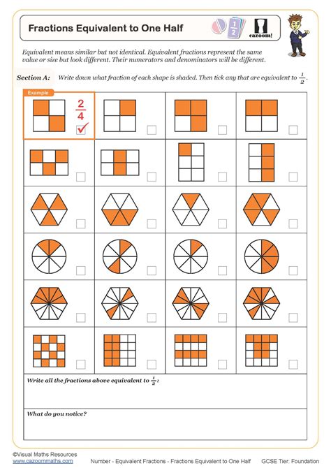 Fractions Equivalent to One Half Worksheet | Printable PDF Worksheets