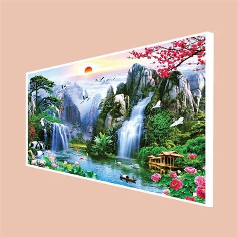 Mountain Waterfall Scenery Canvas Floating Frame Wall Painting at Rs ...