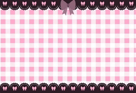 Cute pink kawaii horizontal background with gingham check and dark lace ...