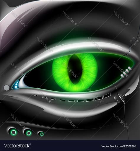 Robot face with cat green eyes Royalty Free Vector Image