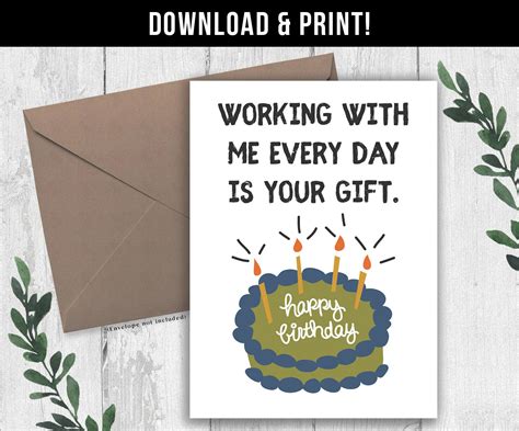 DIGITAL DOWNLOAD Funny Coworker Birthday Card Work Friend - Etsy