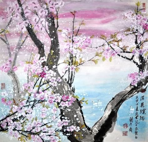 Chinese Cherry Blossom Paintings, China Cherry Blossom Art Scrolls