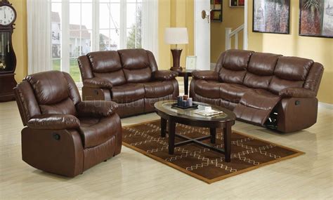 Brown Bonded Leather Match Modern Reclining Sofa & Loveseat Set