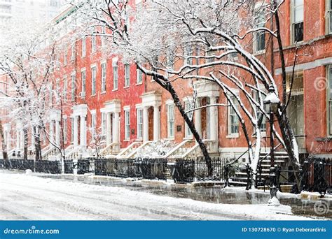 Snow Covered Winter Street Scene in New York City Stock Photo - Image ...