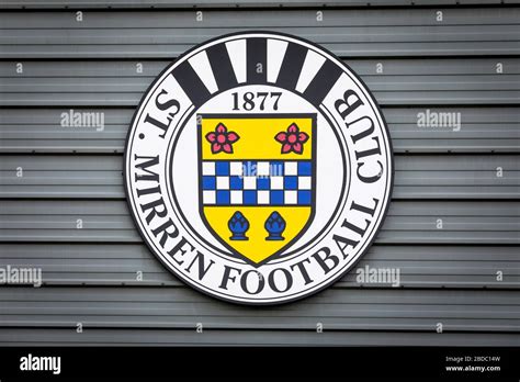 St Mirren Football Club logo, mounted on the wall of their main stadium, Paisley, Scotland Stock ...