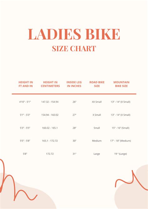 Free Ladies Bike Size Chart Template - Edit Online & Download | Template.net