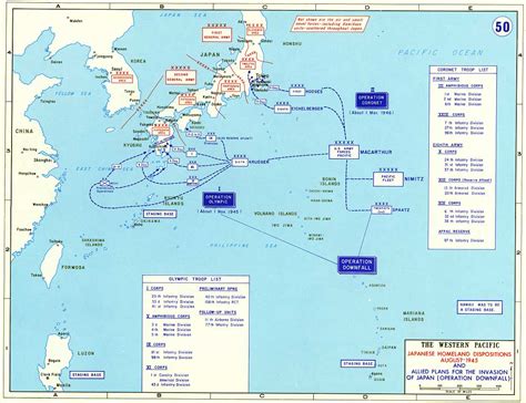 [Map] Map depicting the proposed invasion routes of Operation Downfall; Japanese defensive ...