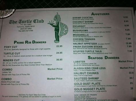 Turtle Club Menu, Menu for Turtle Club, Fairbanks, Fairbanks - Urbanspoon/Zomato