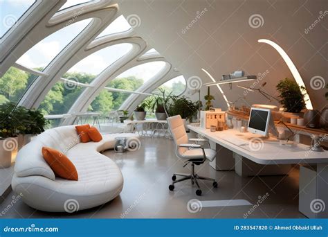 A Contemporary and Futuristic Home Office Featuring a Sleek White Design, Generative Ai Stock ...