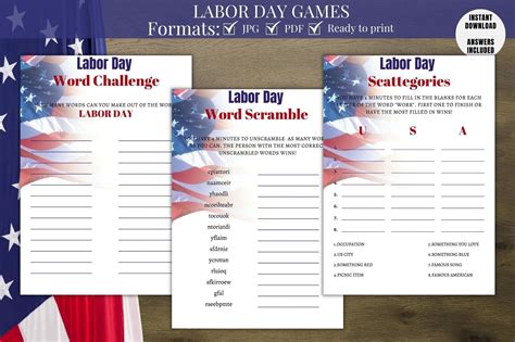 Printable Labor Day Games Graphic by kkdigitalprints · Creative Fabrica