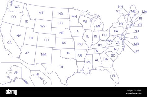 Outline Political US Map with titles of the states. All USA regions are ...