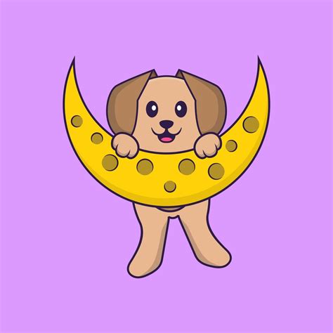 Cute dog is on the moon. Animal cartoon concept isolated. Can used for ...