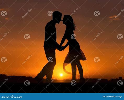 Silhouette of a Couple Holding Hands at Sunset Stock Illustration - Illustration of back, women ...