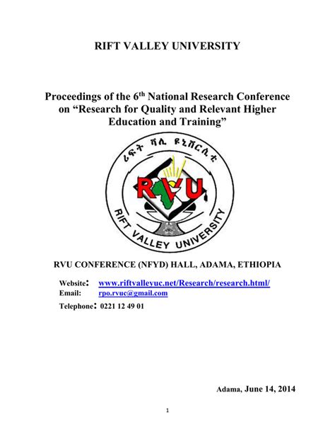 Sixth Rvu Proceeding Rift Valley University